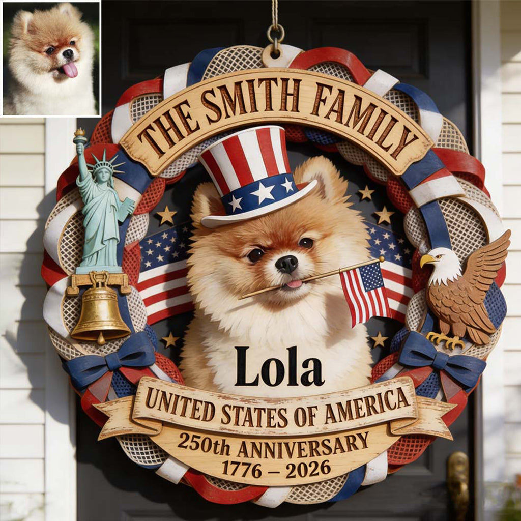 Pet Celebrate USA 250th Anniversary - Personalized Dog Custom Shaped Wood Sign