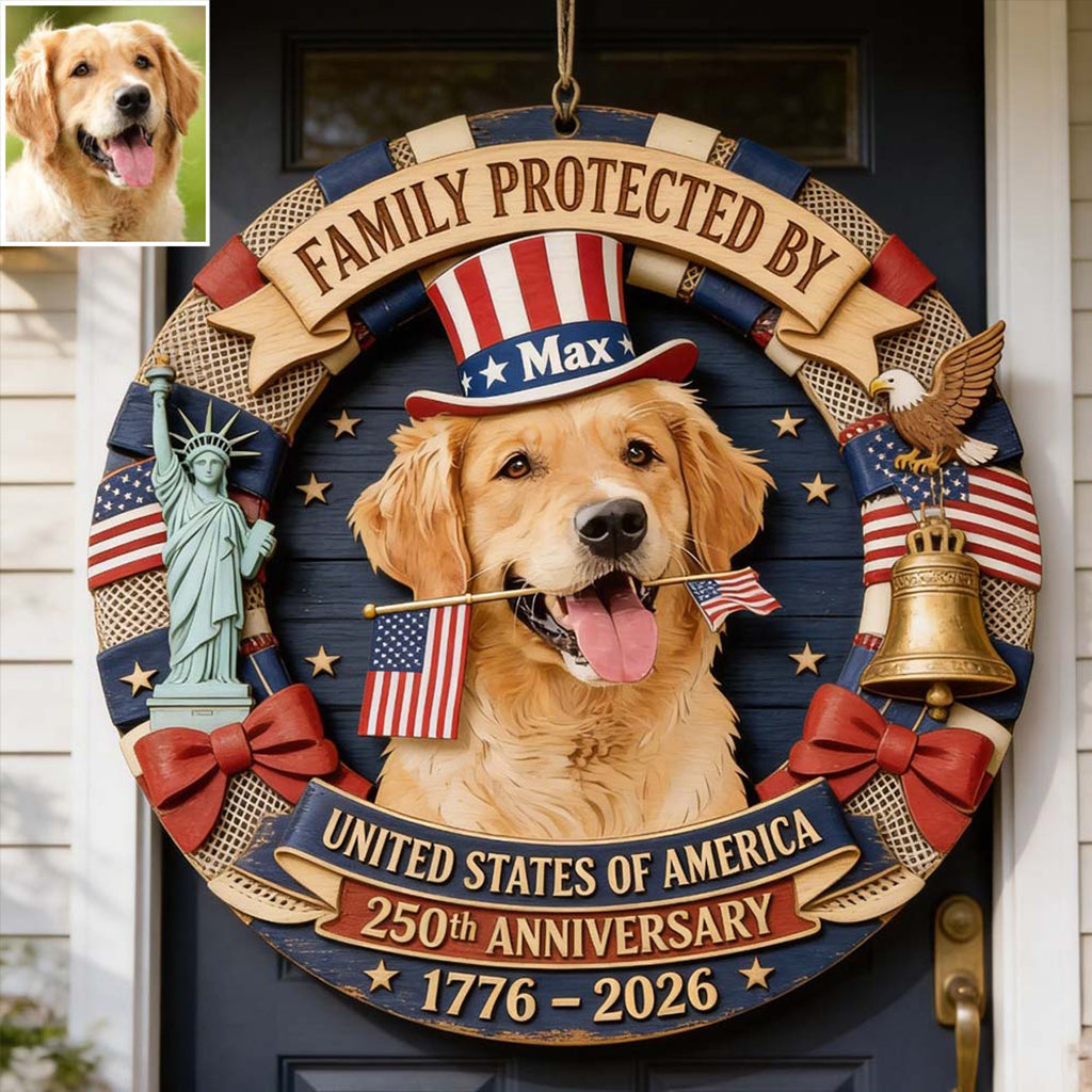 Pet Celebrate USA 250th Anniversary - Personalized Dog Custom Shaped Wood Sign