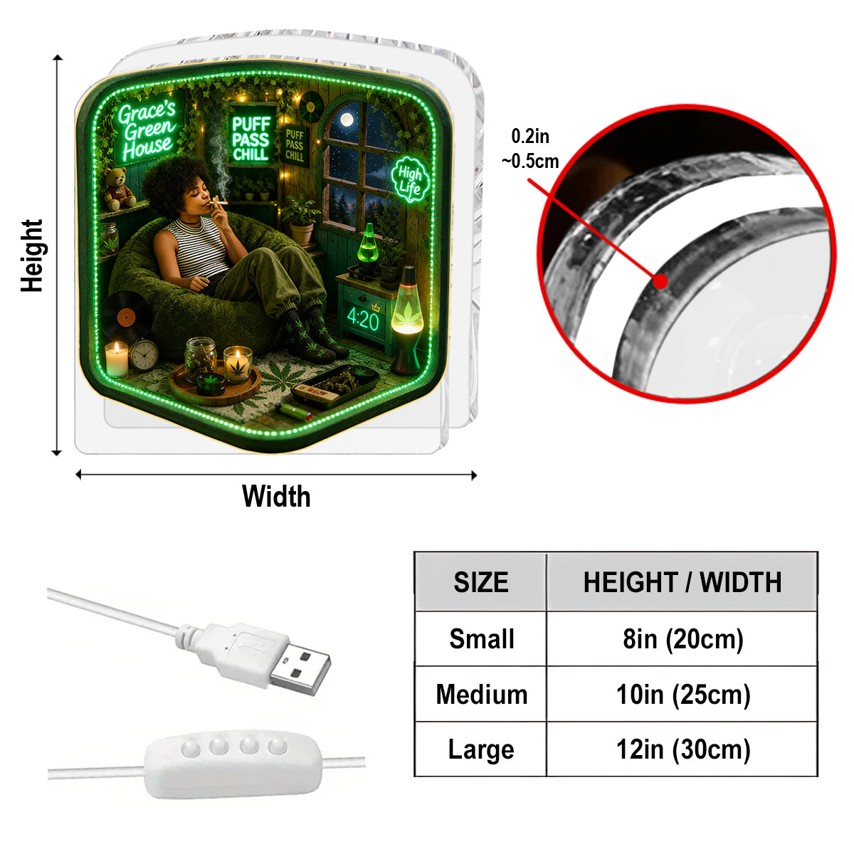 Stoner Gift - Personalized Weed Acrylic LED Night Light