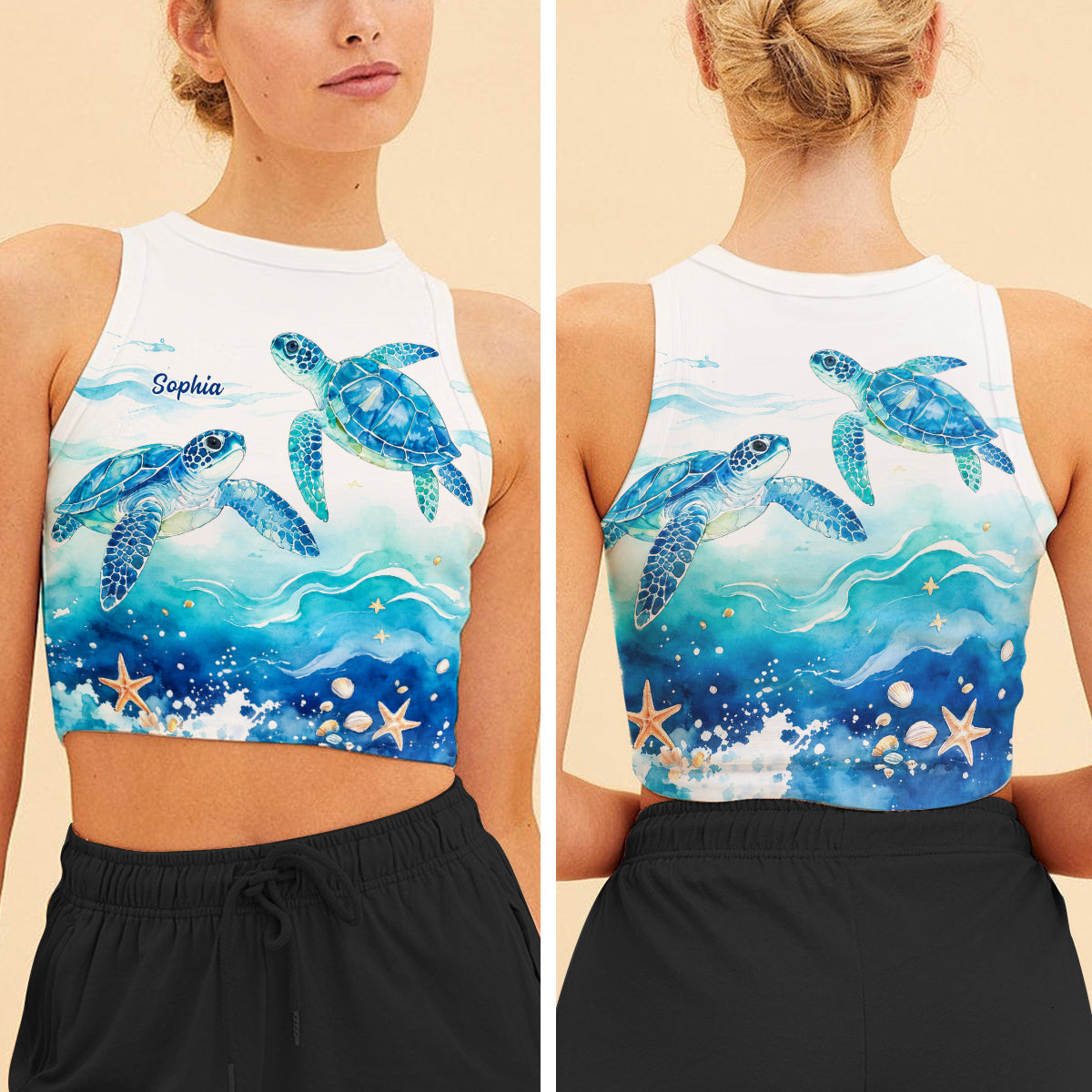 Salty Lil' Beach - Personalized Turtle Flare Leggings & Crop Tanktop