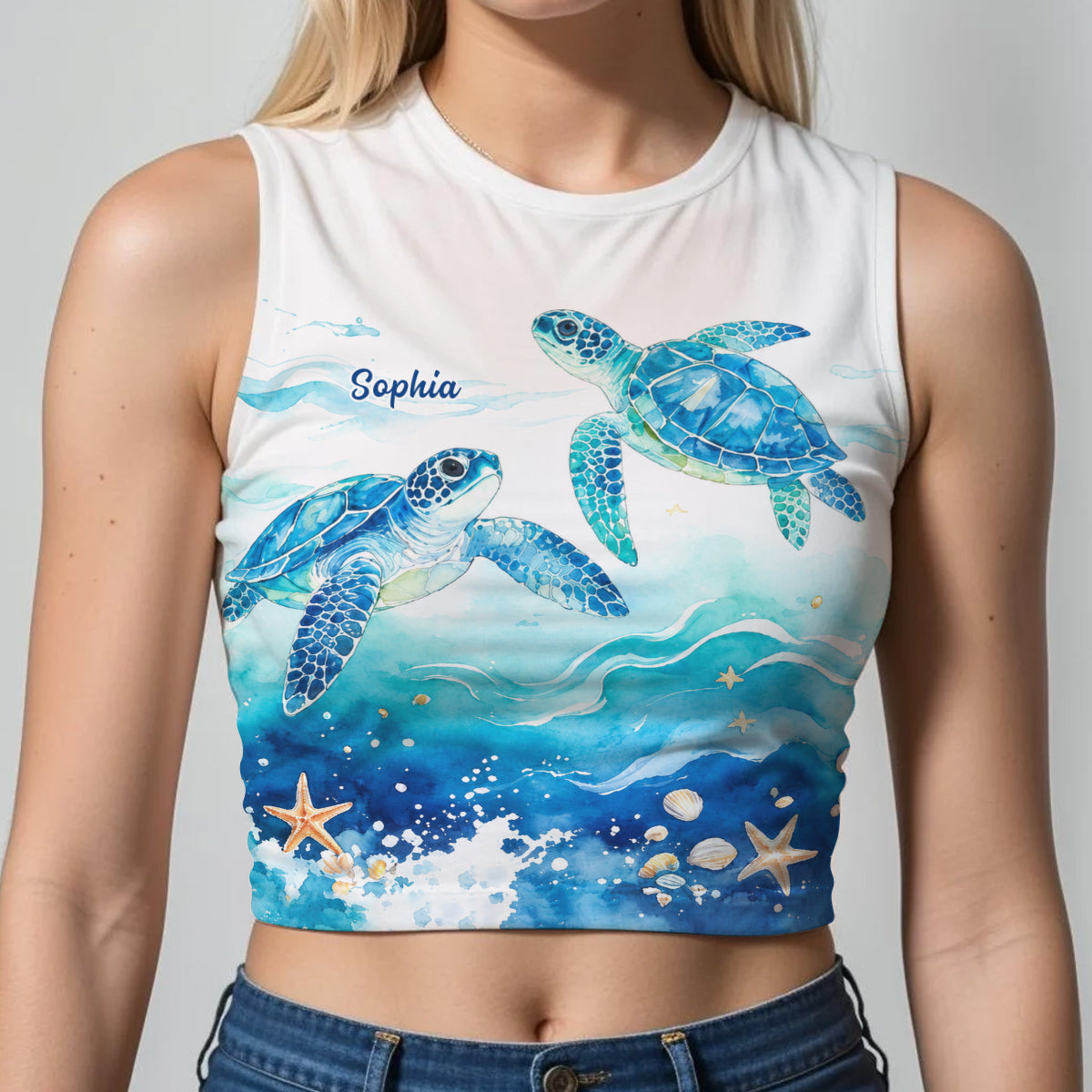 Salty Lil' Beach - Personalized Turtle Flare Leggings & Crop Tanktop