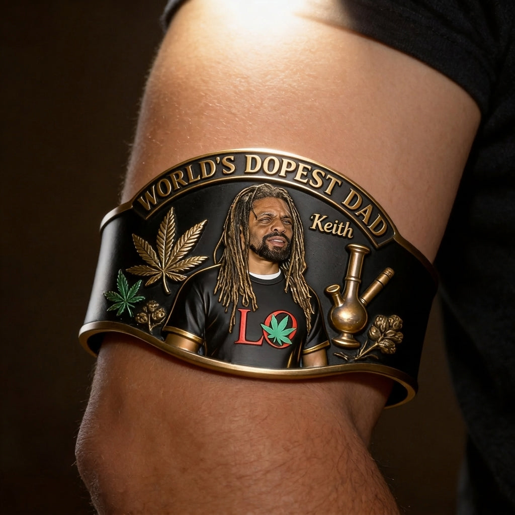 World's Dopest Dad - Personalized Weed Shaped Cuff Bracelet