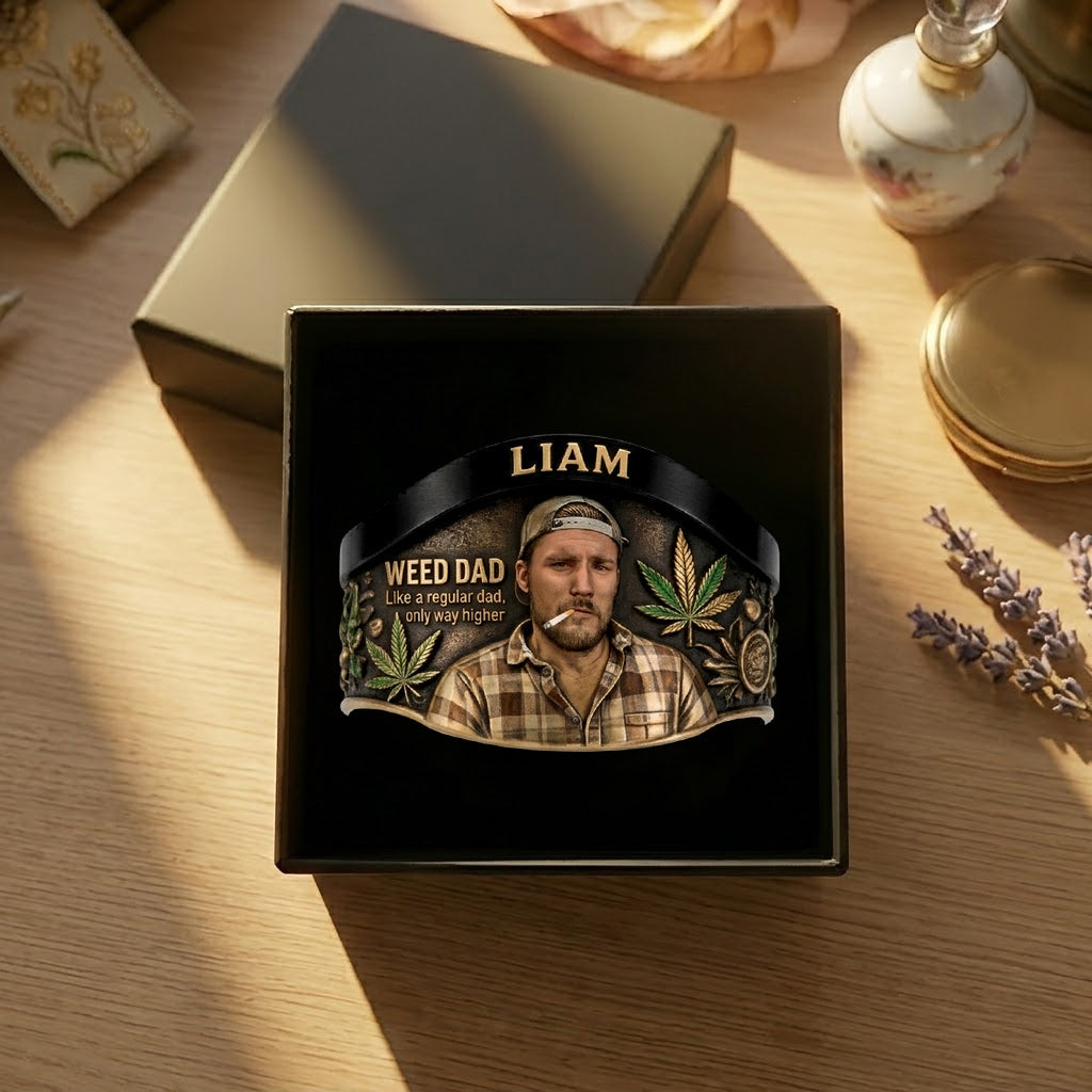 World's Dopest Dad - Personalized Weed Shaped Cuff Bracelet
