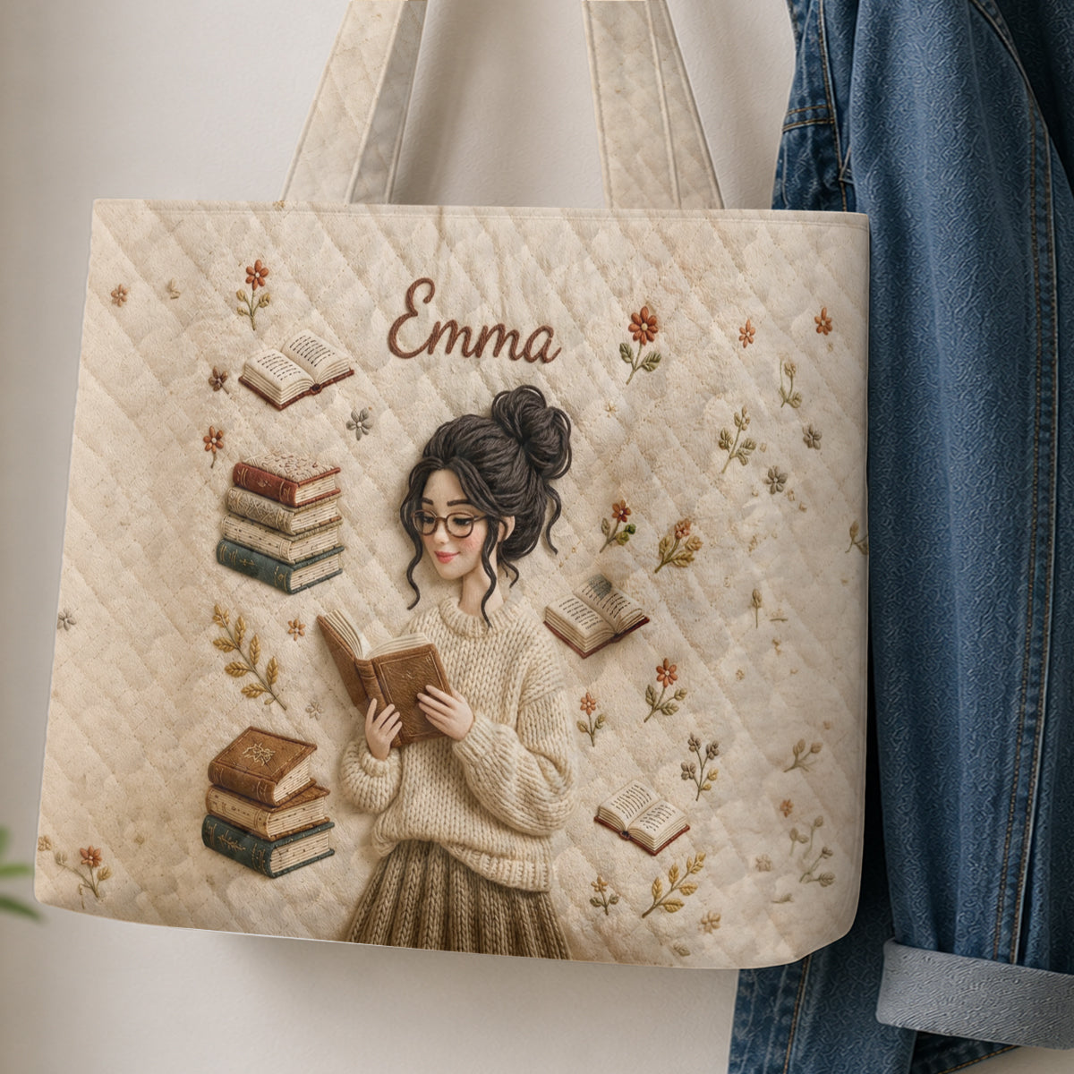 Love Reading - Personalized Book Quilted Tote Bag With Plush Charm