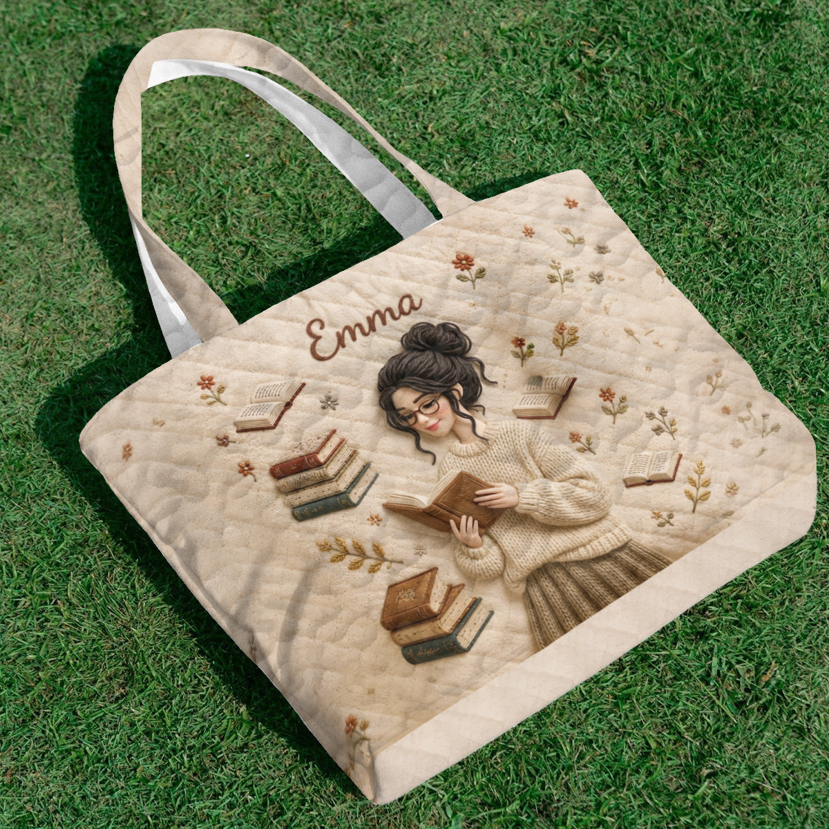 Love Reading - Personalized Book Quilted Tote Bag With Plush Charm
