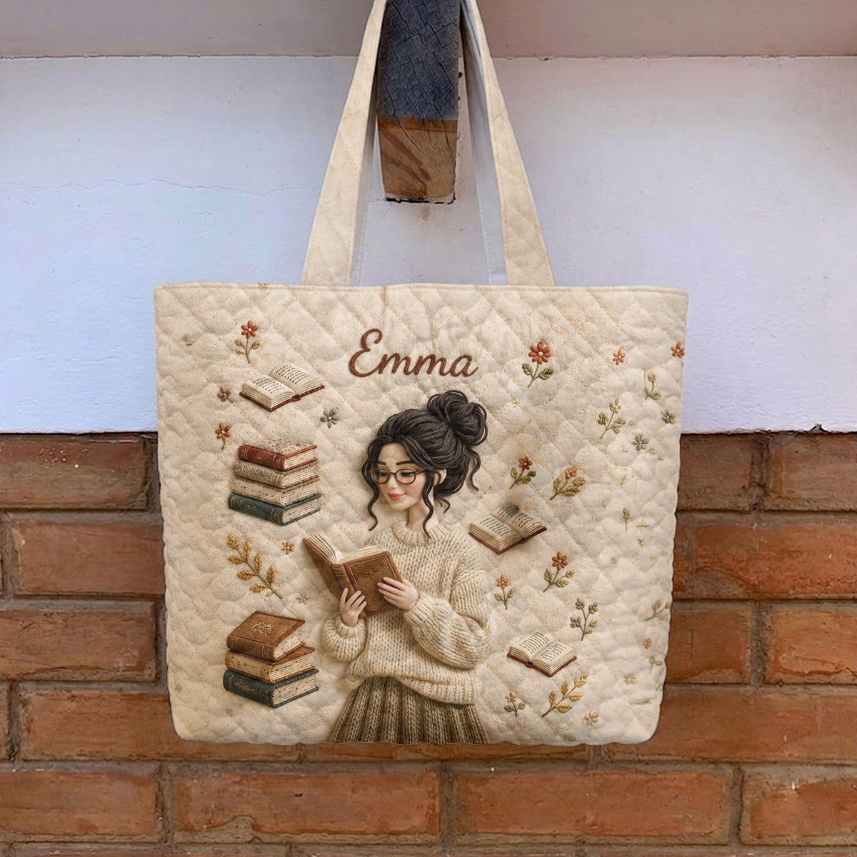 Love Reading - Personalized Book Quilted Tote Bag With Plush Charm