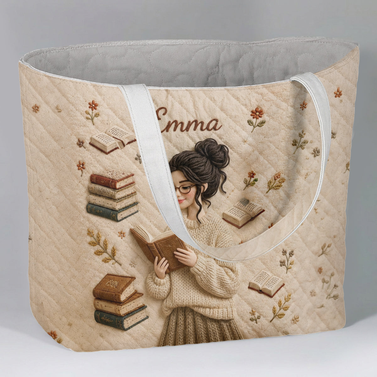 Love Reading - Personalized Book Quilted Tote Bag With Plush Charm