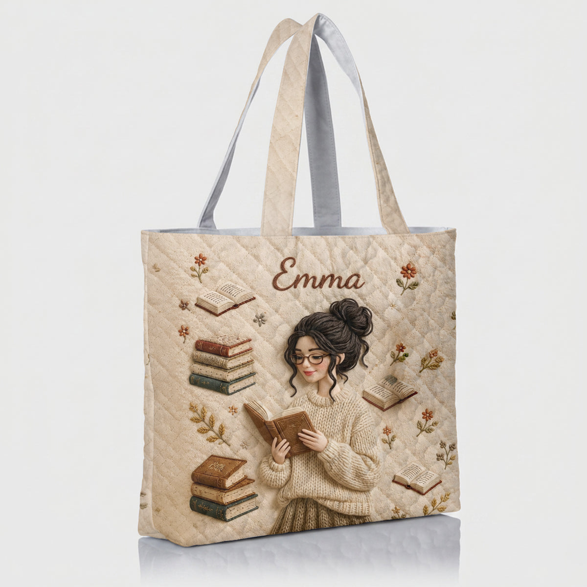 Love Reading - Personalized Book Quilted Tote Bag With Plush Charm
