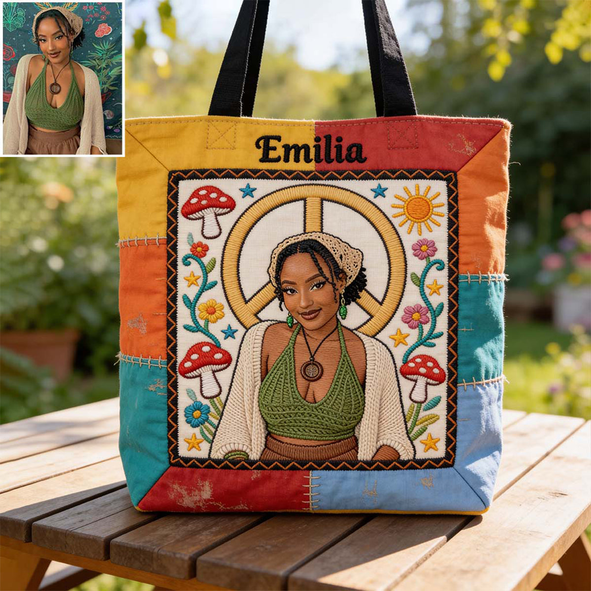 Peace Love - Personalized Hippie All-Over Print Canvas Tote Bag