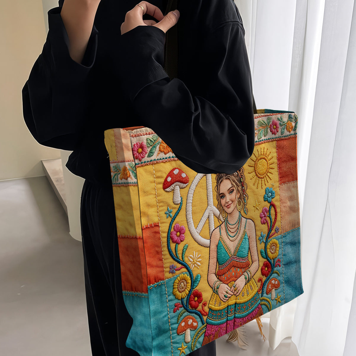 Peace Love - Personalized Hippie All-Over Print Canvas Tote Bag