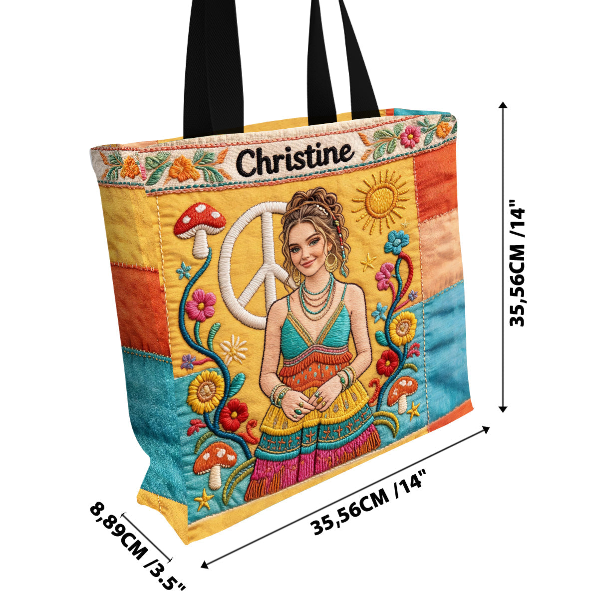 Peace Love - Personalized Hippie All-Over Print Canvas Tote Bag