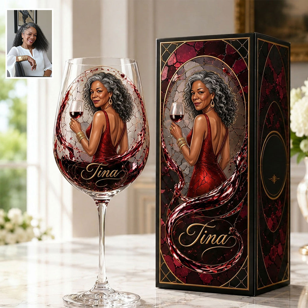 Love Wine Gift For Her - Personalized Wine Long Stem Wine Glass With Box