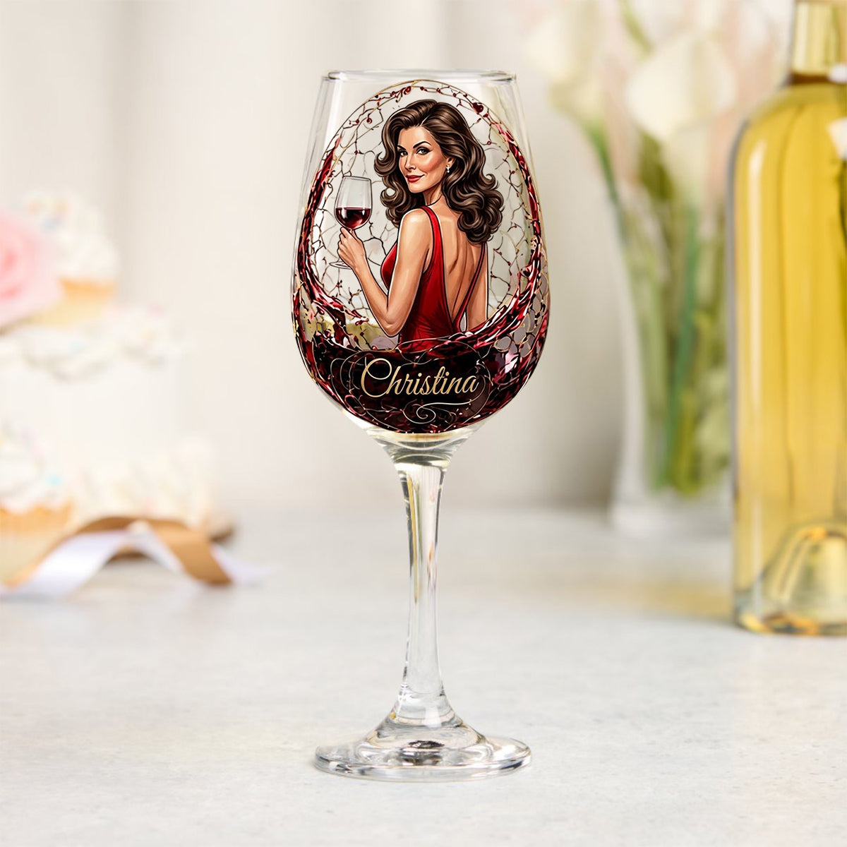 Love Wine Gift For Her - Personalized Wine Long Stem Wine Glass With Box