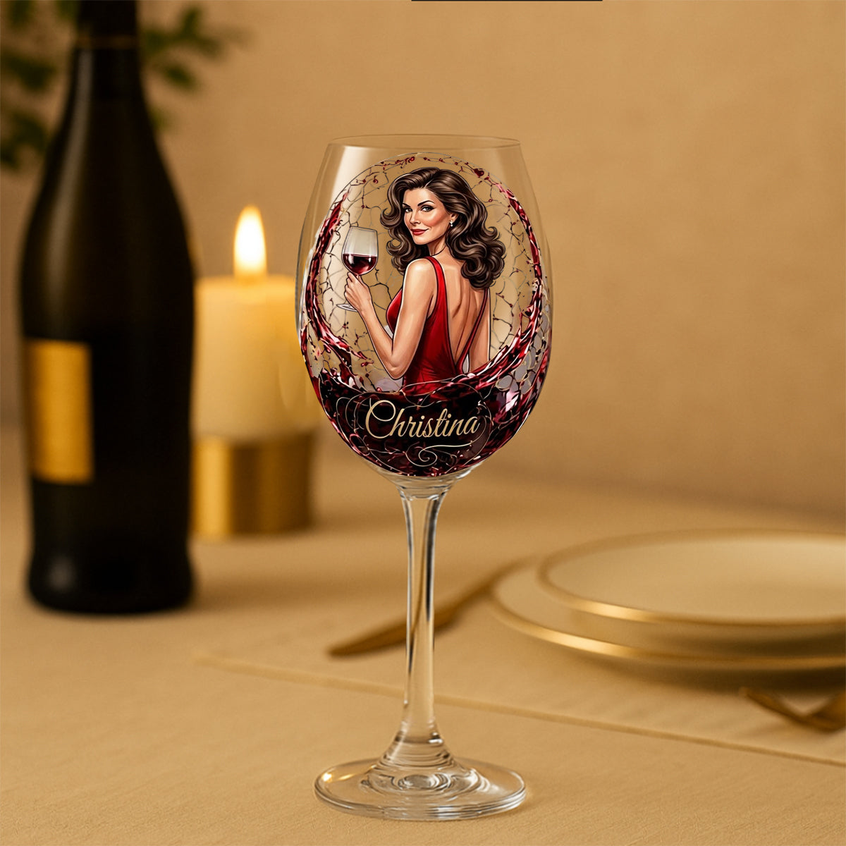 Love Wine Gift For Her - Personalized Wine Long Stem Wine Glass With Box