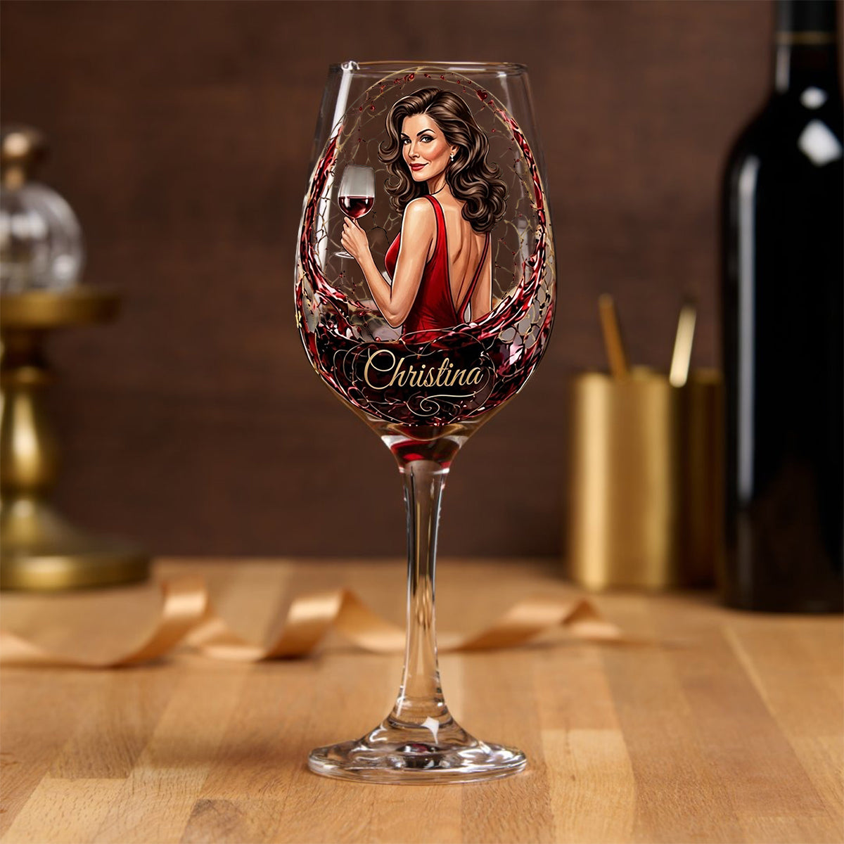 Love Wine Gift For Her - Personalized Wine Long Stem Wine Glass With Box