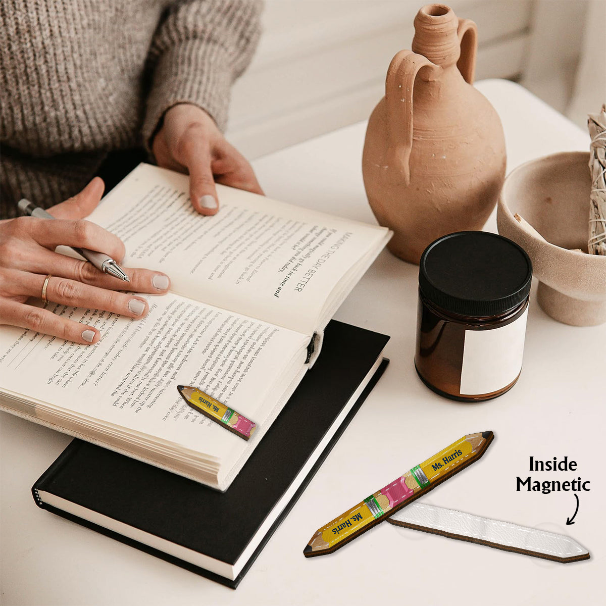Pencil-Shaped Teacher Gift - Personalized Teacher Shaped Magnetic Bookmark