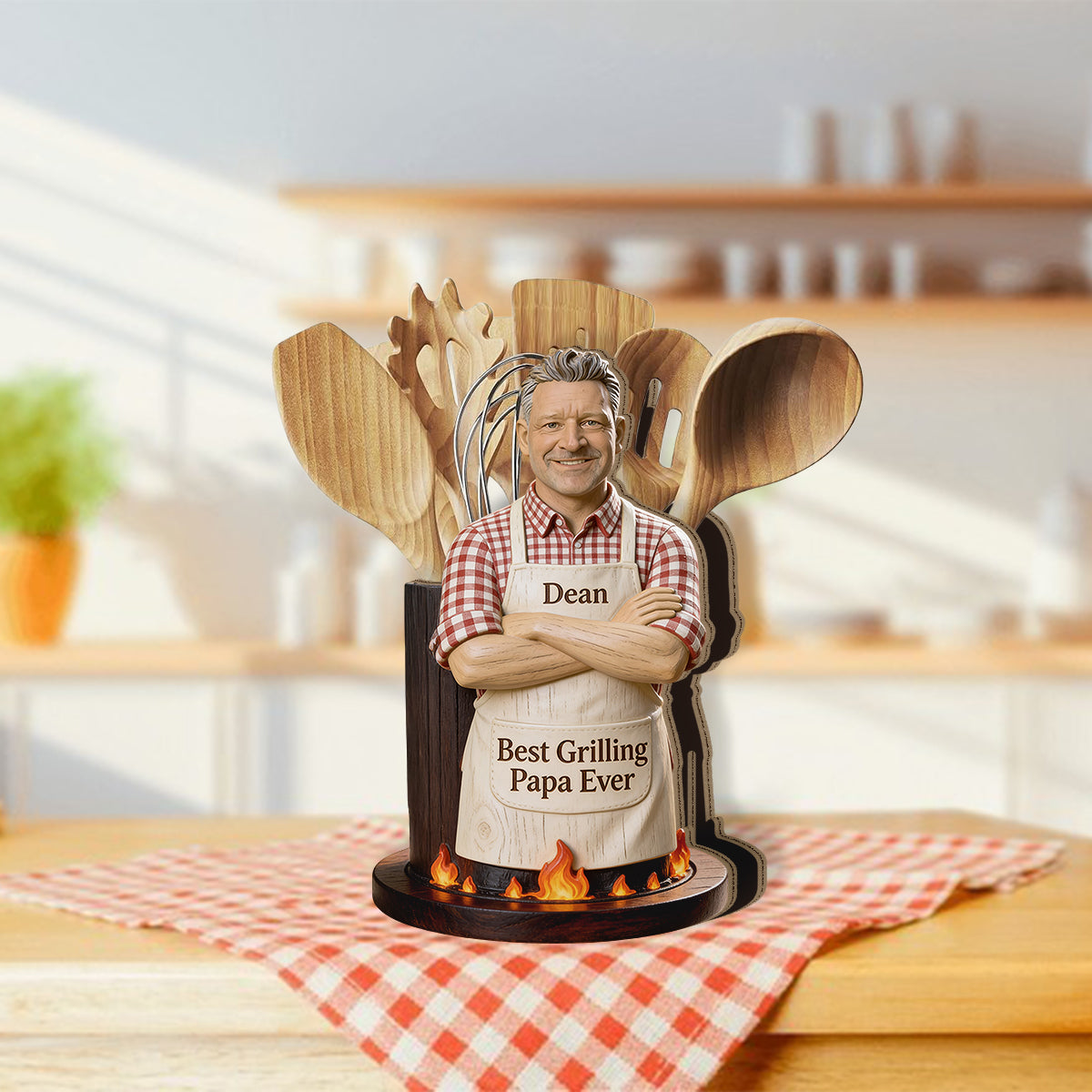 Best Dad Ever - Personalized Wooden Grilling Utensils Holder