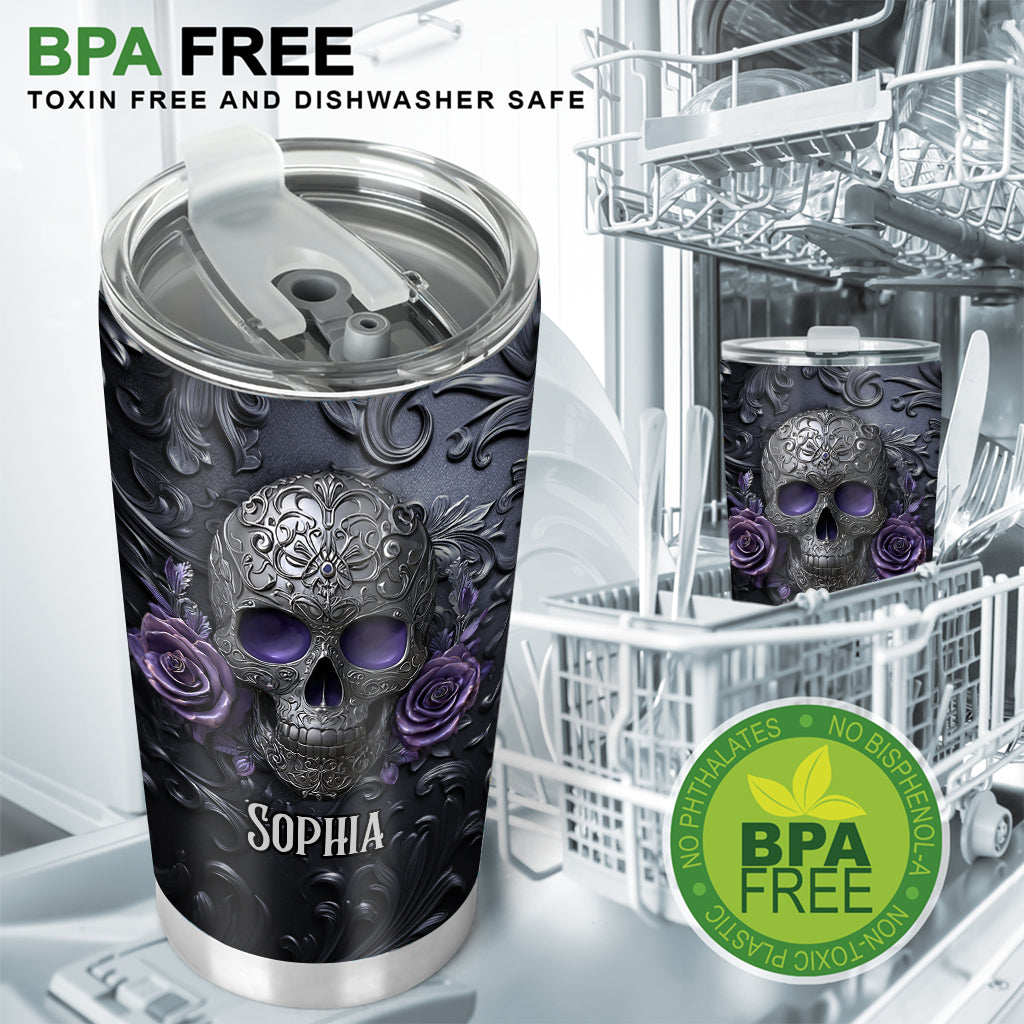 Skull And Roses - Personalized Skull Tumbler