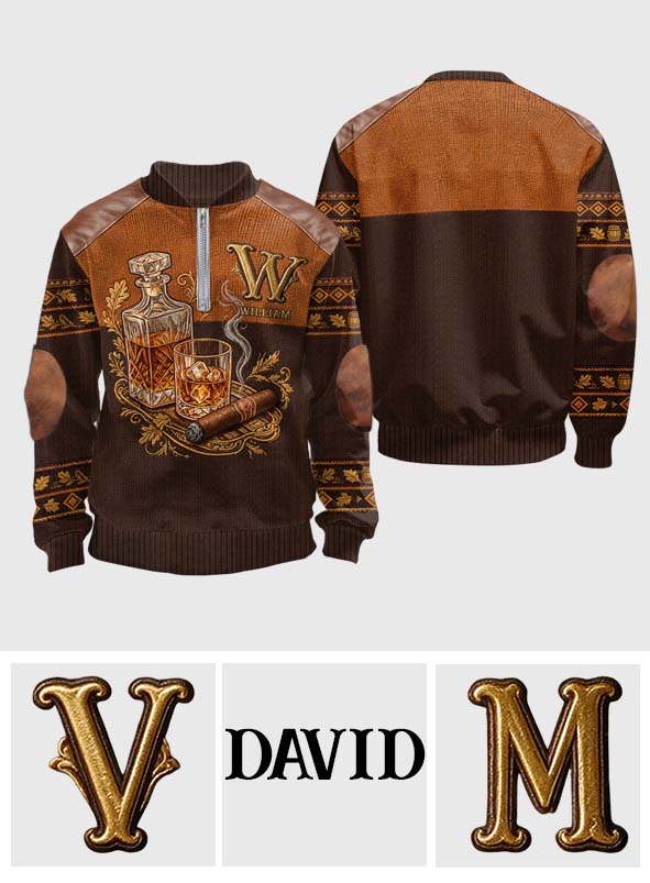 Whiskey And Cigar - Personalized Whisky Men Zip-Up Sweatshirt