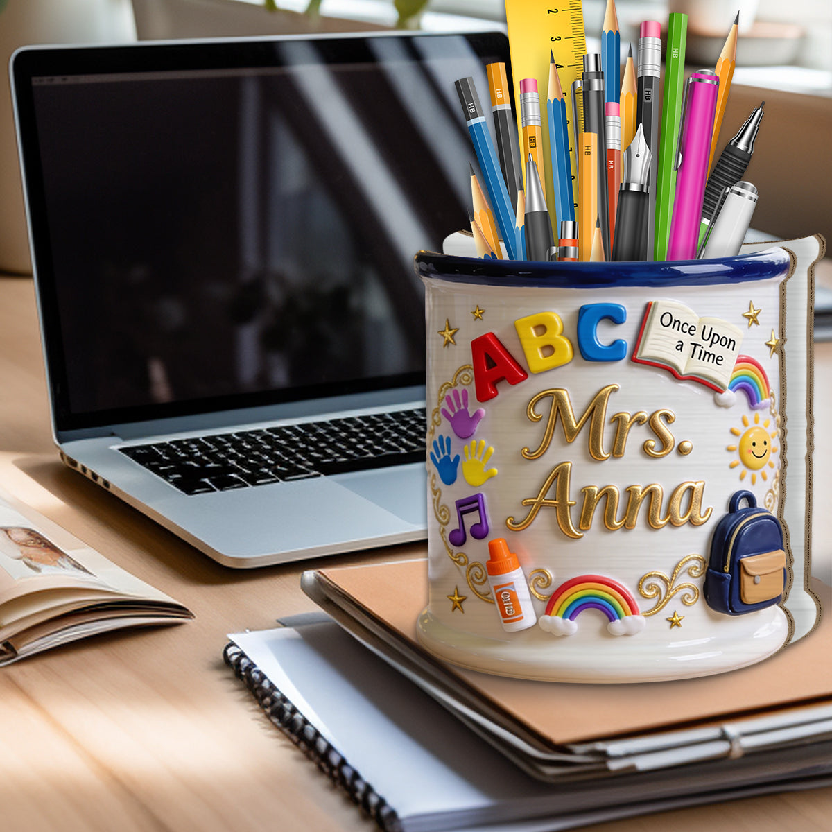 Teacher Gifts - Personalized Teacher Wooden Desk Organizer