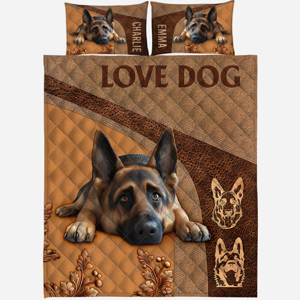 Sleeping German Shepherd - Personalized Dog Quilt Set