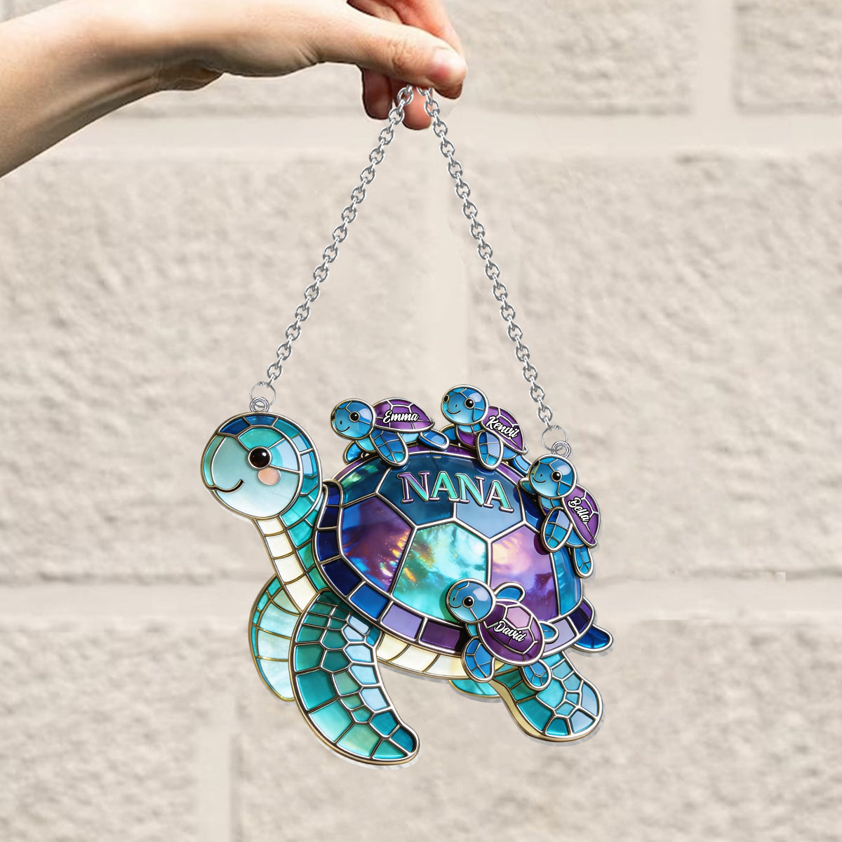 Nana Turtle Gift For Mom, Grandma - Personalized Grandma Window Hanging Suncatcher Ornament