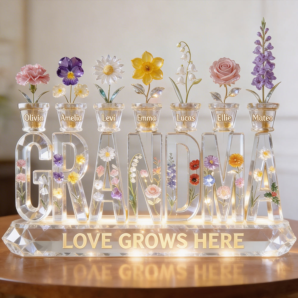 Love Grows In Grandma's Garden - Personalized Grandma Custom Shaped Acrylic Plaque