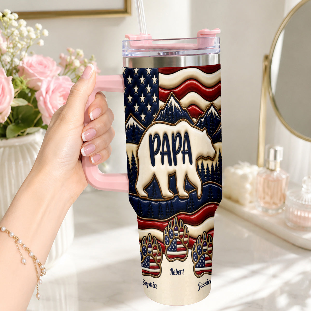 Proud Papa - Personalized Father Tumbler With Handle
