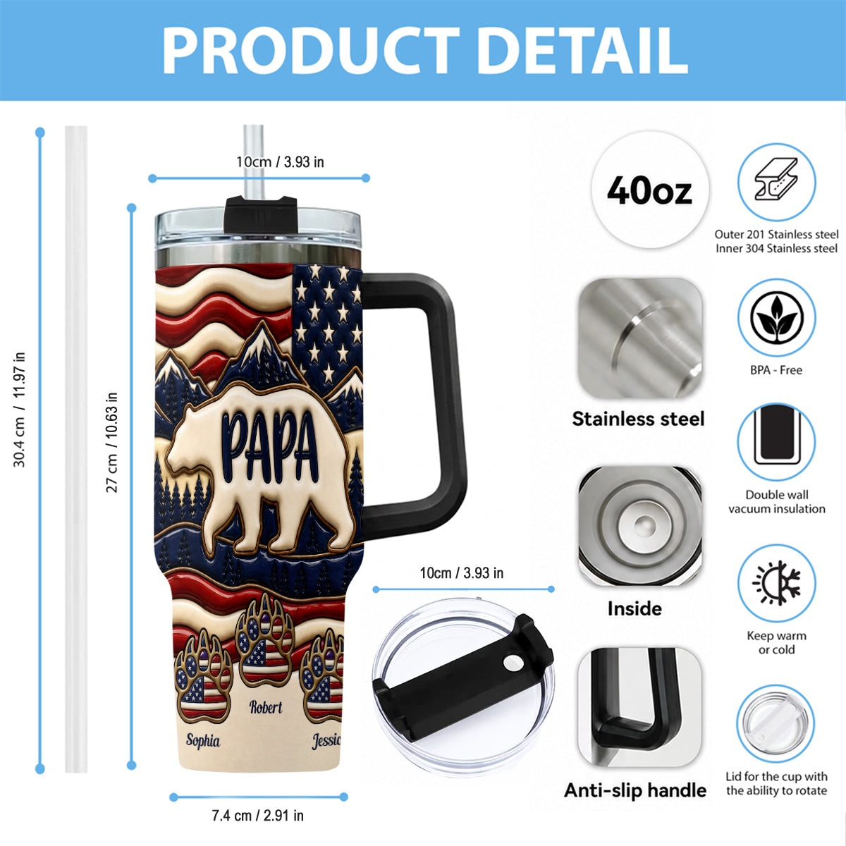 Proud Papa - Personalized Father Tumbler With Handle