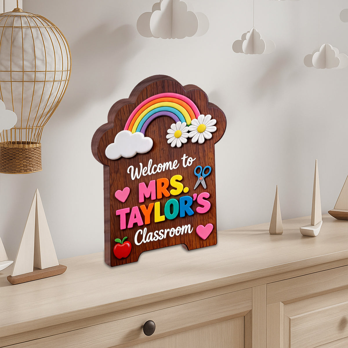 Welcome To Teacher's Classroom - Personalized Teacher Custom Shaped Wood Plaque