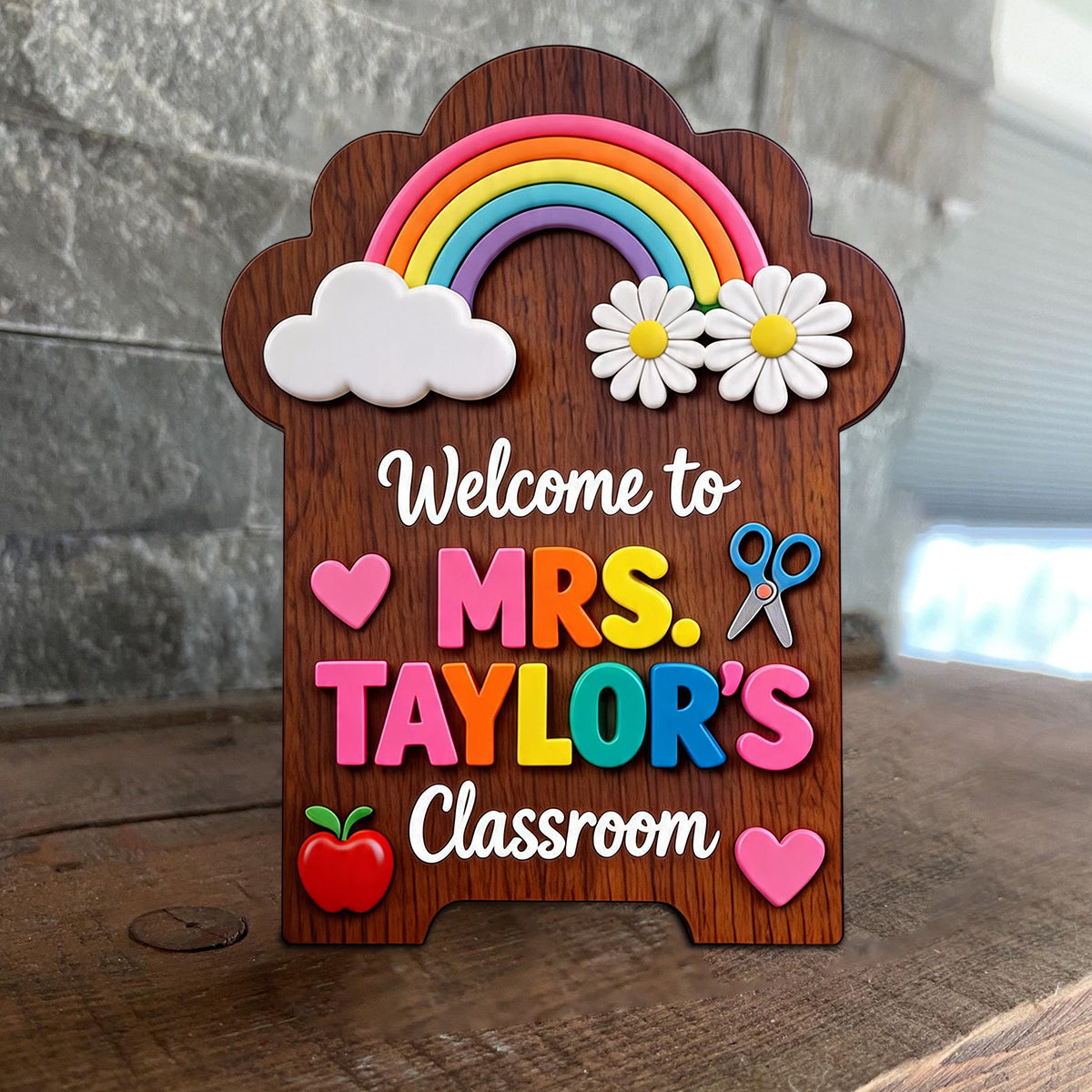 Welcome To Teacher's Classroom - Personalized Teacher Custom Shaped Wood Plaque