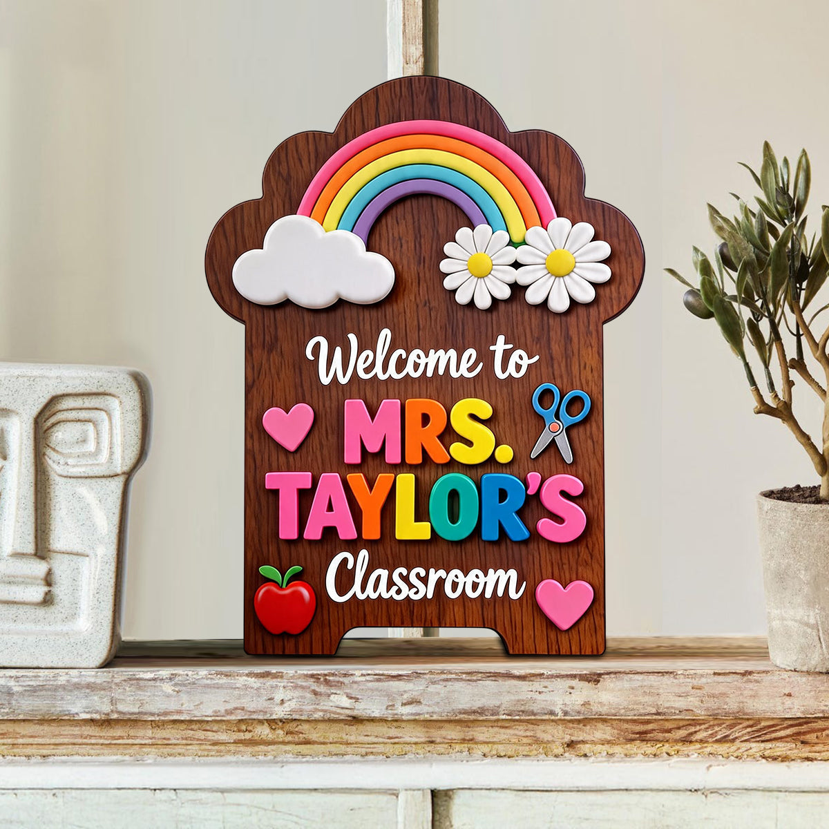 Welcome To Teacher's Classroom - Personalized Teacher Custom Shaped Wood Plaque