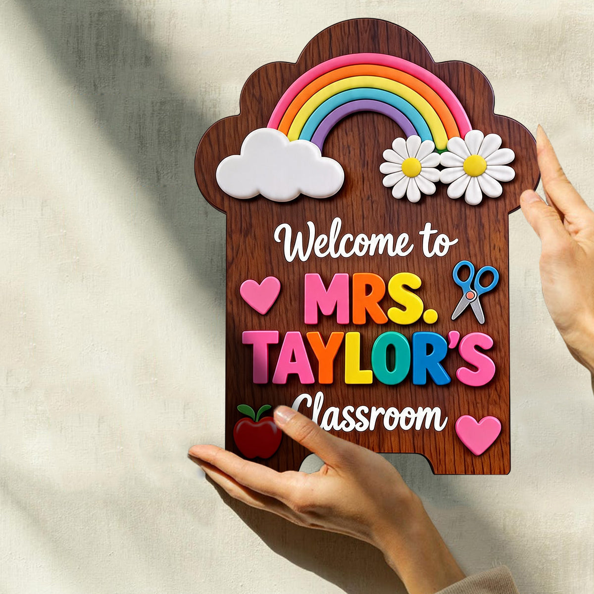 Welcome To Teacher's Classroom - Personalized Teacher Custom Shaped Wood Plaque