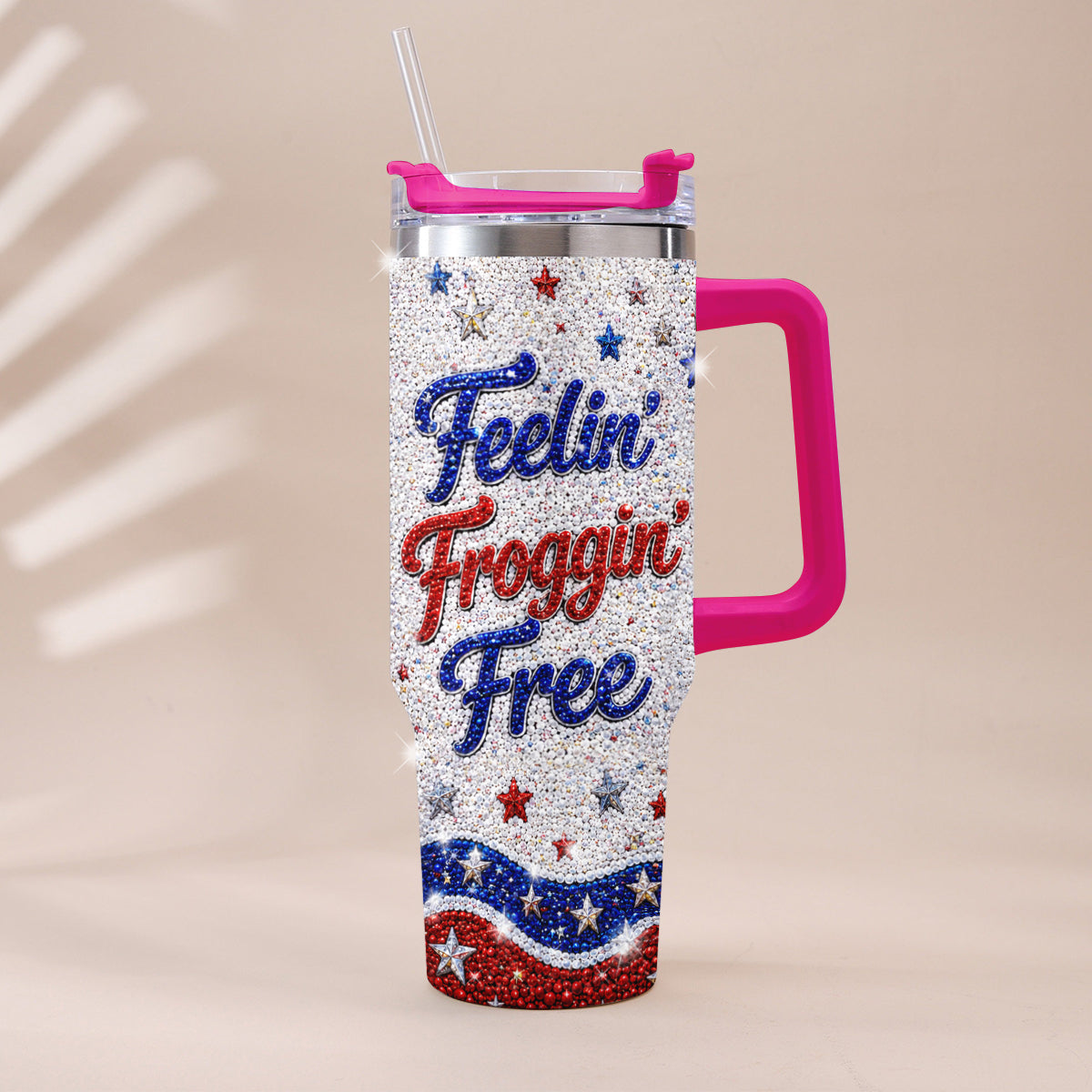Love Frog, Celebrate 4th Of July - Personalized Frog Rhinestone Tumbler With Plush Charm