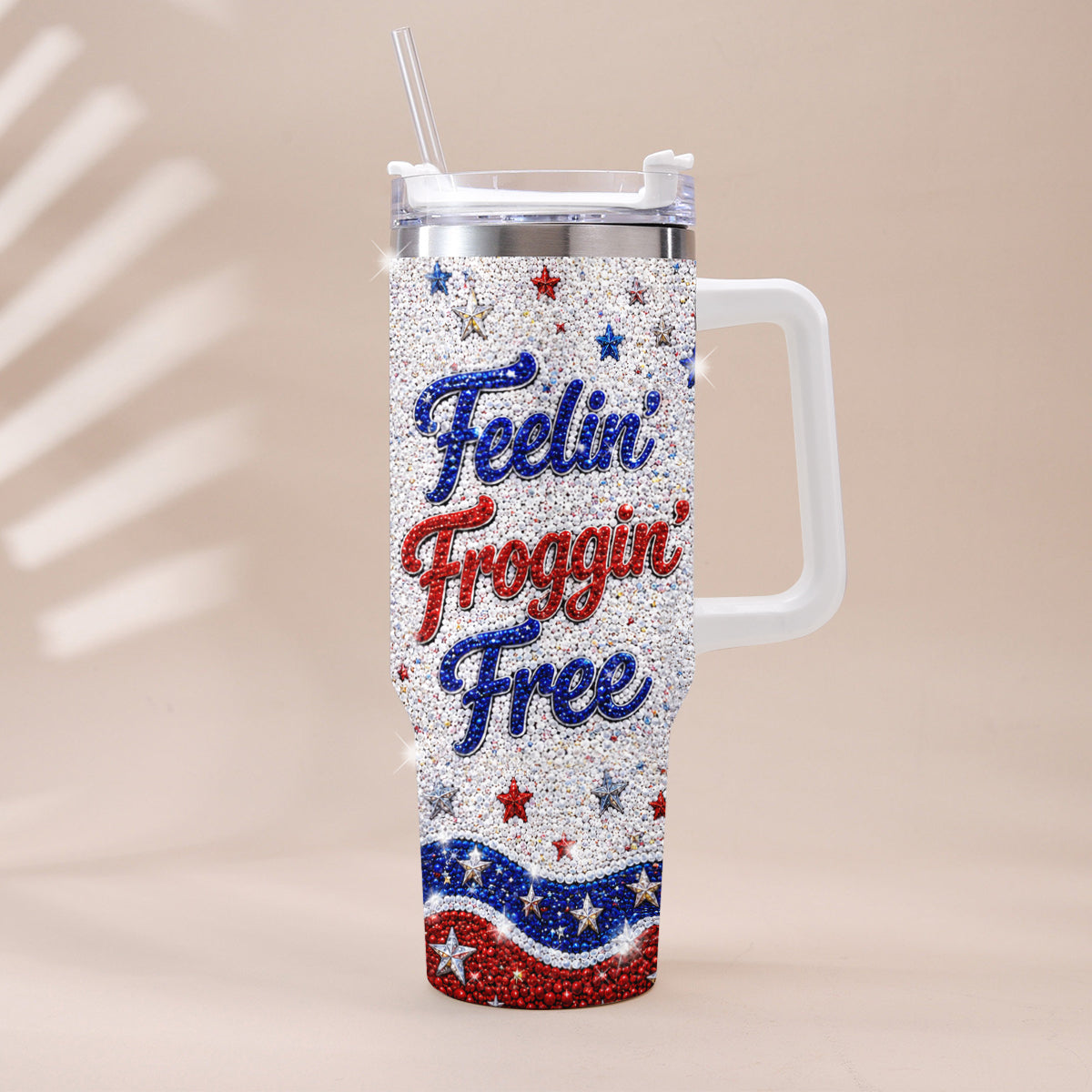 Love Frog, Celebrate 4th Of July - Personalized Frog Rhinestone Tumbler With Plush Charm