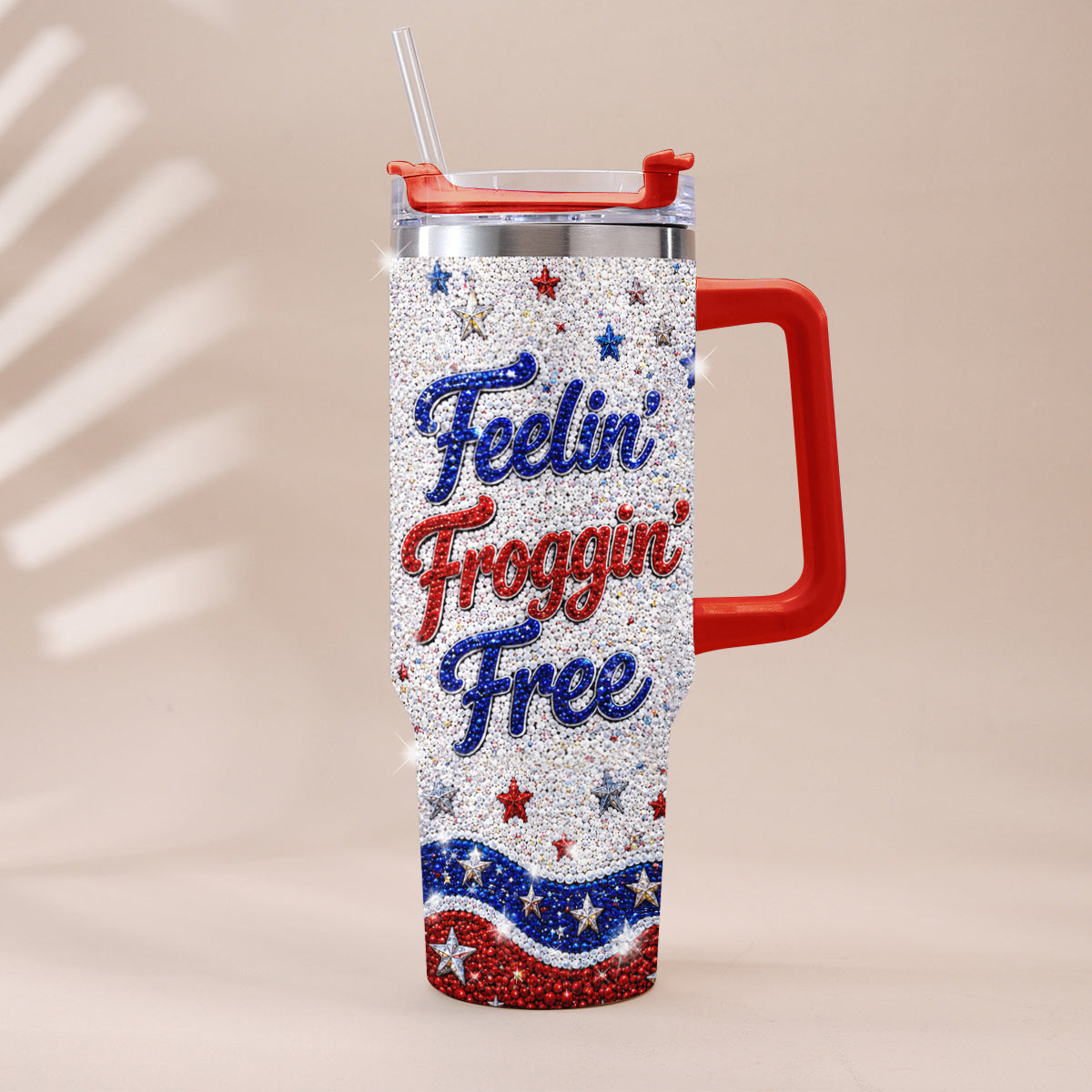 Love Frog, Celebrate 4th Of July - Personalized Frog Rhinestone Tumbler With Plush Charm