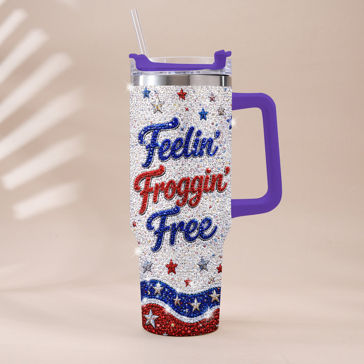 Love Frog, Celebrate 4th Of July - Personalized Frog Rhinestone Tumbler With Plush Charm
