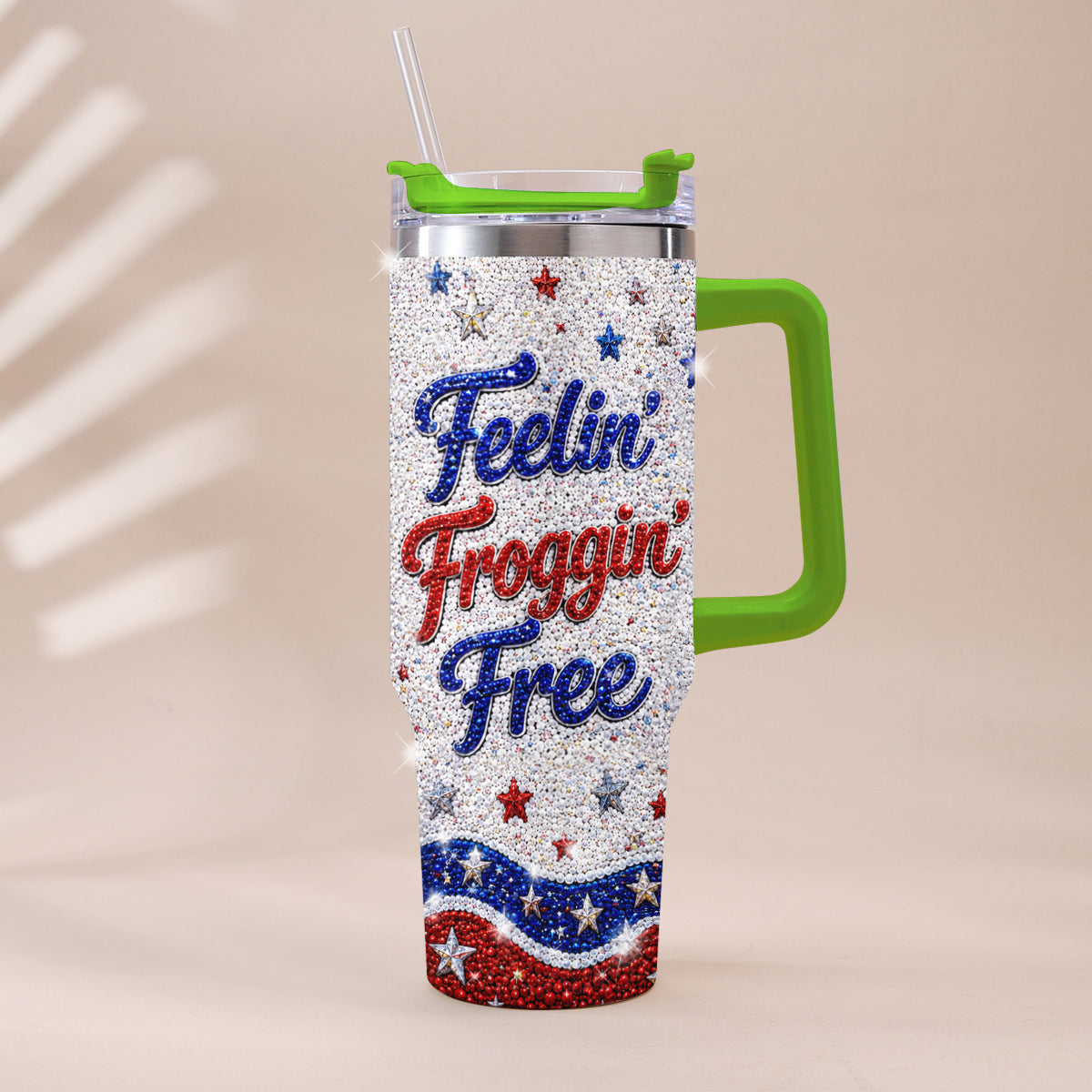 Love Frog, Celebrate 4th Of July - Personalized Frog Rhinestone Tumbler With Plush Charm