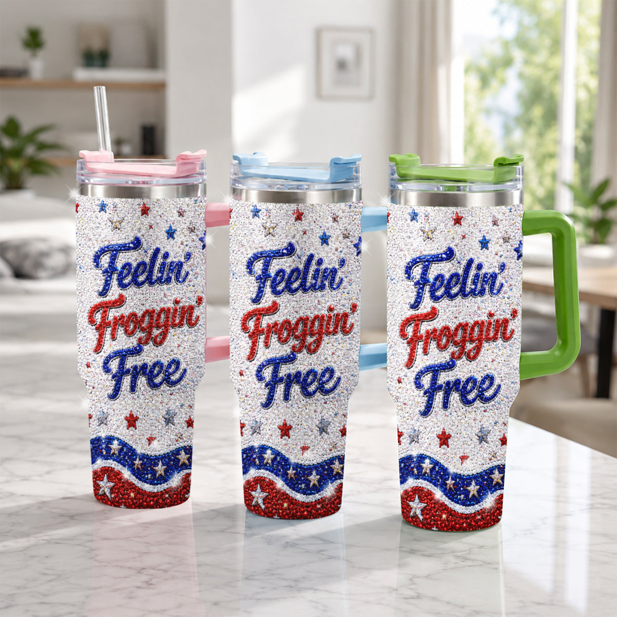 Love Frog, Celebrate 4th Of July - Personalized Frog Rhinestone Tumbler With Plush Charm