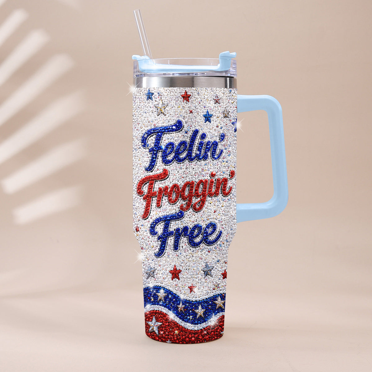 Love Frog, Celebrate 4th Of July - Personalized Frog Rhinestone Tumbler With Plush Charm
