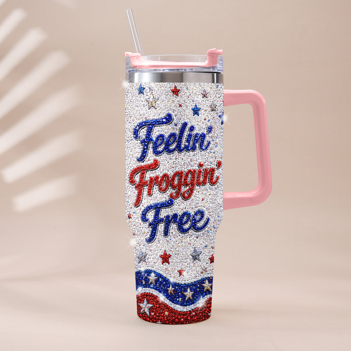 Love Frog, Celebrate 4th Of July - Personalized Frog Rhinestone Tumbler With Plush Charm