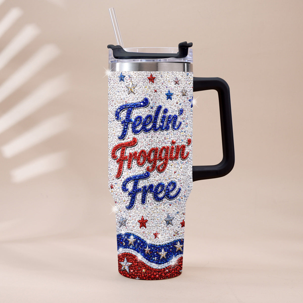 Love Frog, Celebrate 4th Of July - Personalized Frog Rhinestone Tumbler With Plush Charm