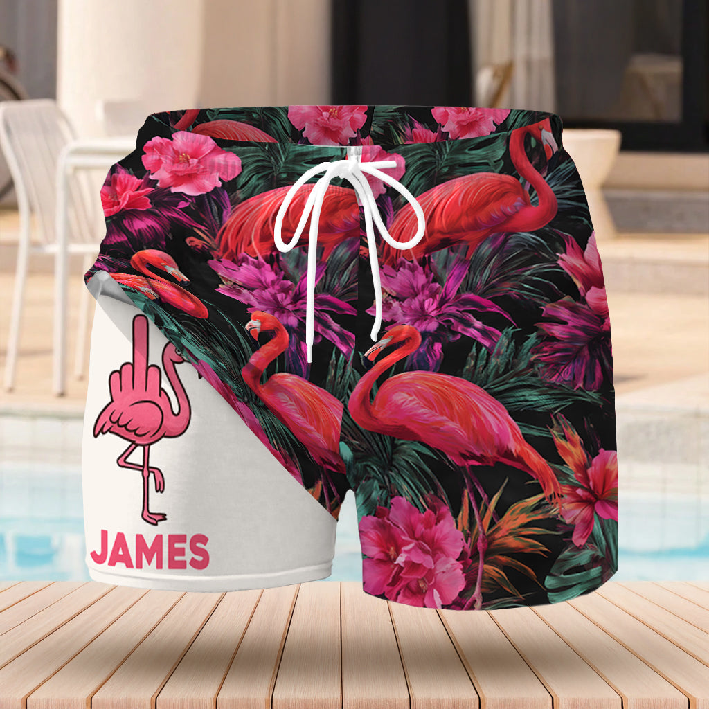 Tropical Flamingo - Personalized Flamingo Men Swim Trunks With Liner