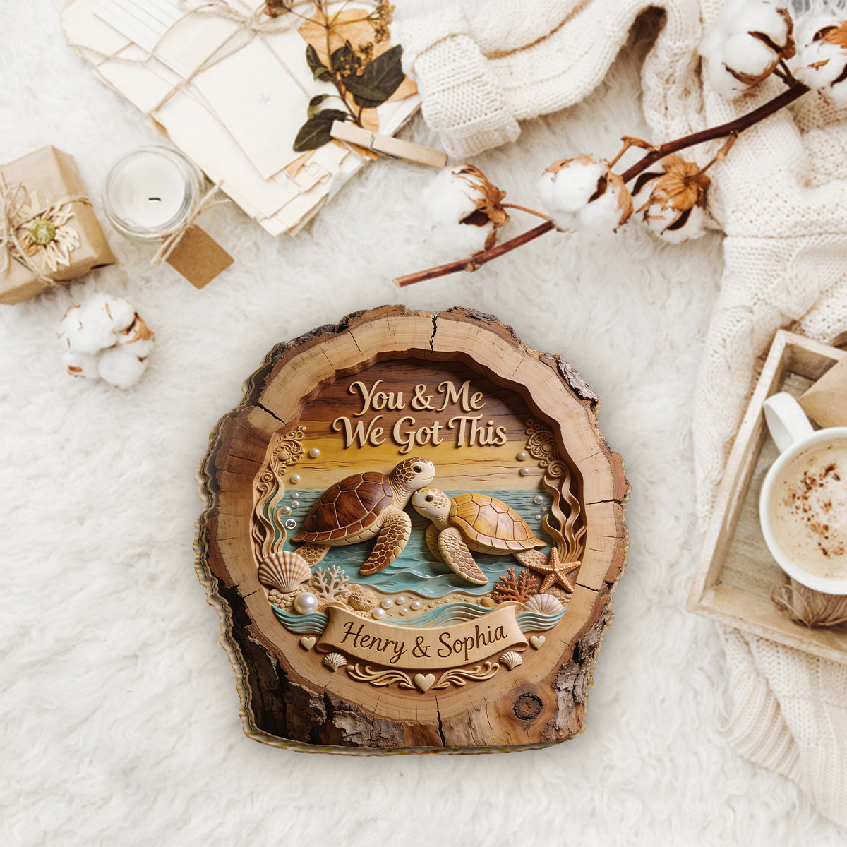 You & Me We Got This - Personalized Turtle 2 Layered Wood Sign / Wood Plaque