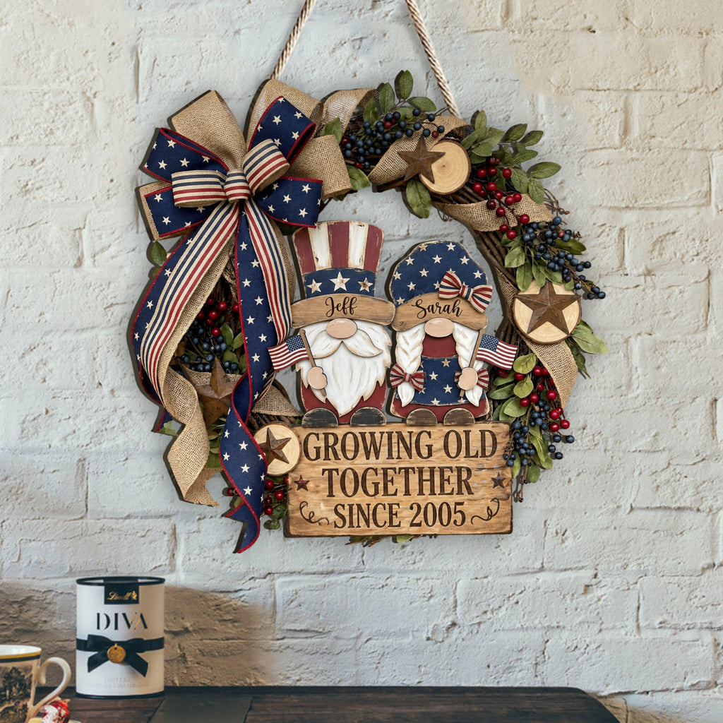 Patriotic Gnome Couple - Personalized Couple Custom Shaped Wood Sign