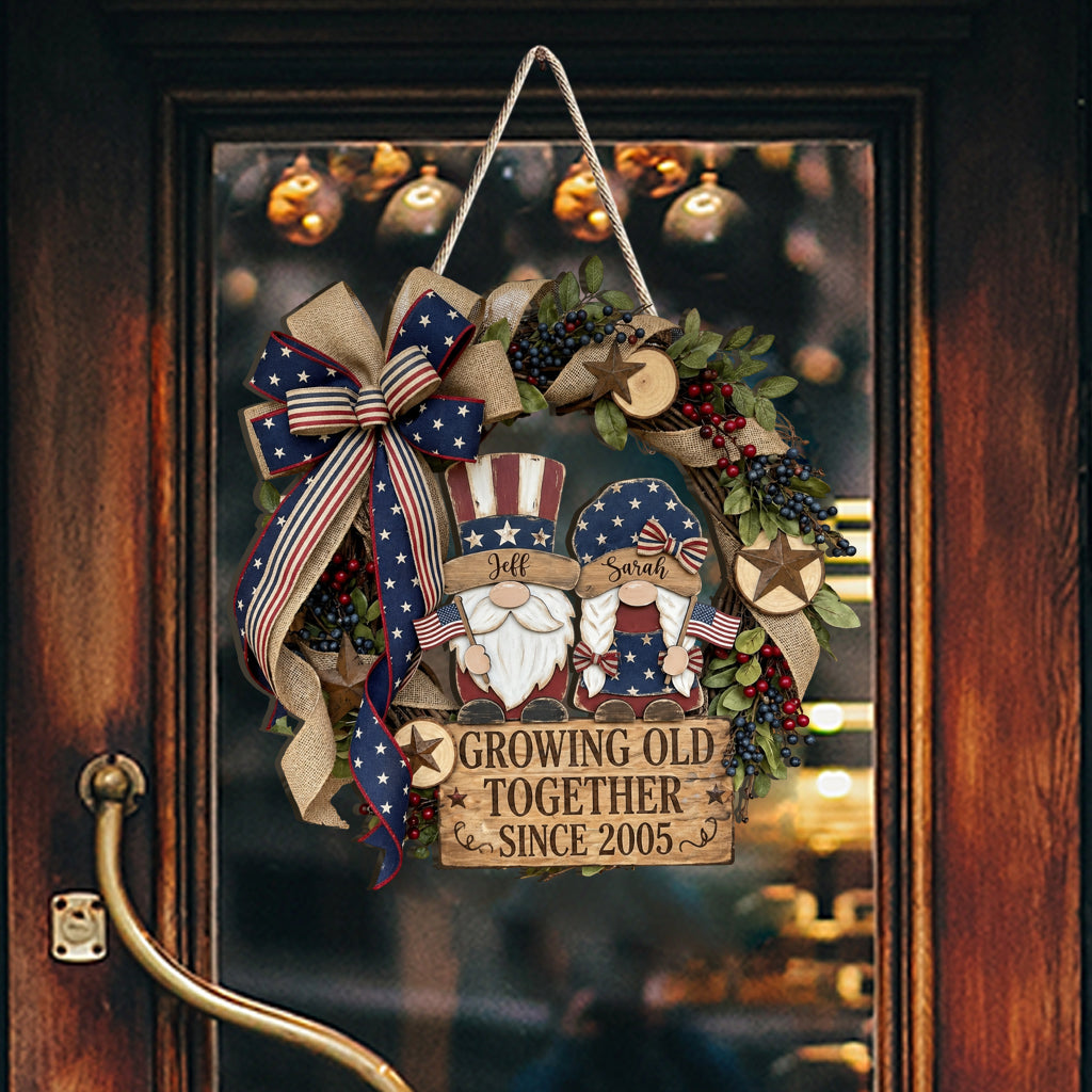Patriotic Gnome Couple - Personalized Couple Custom Shaped Wood Sign
