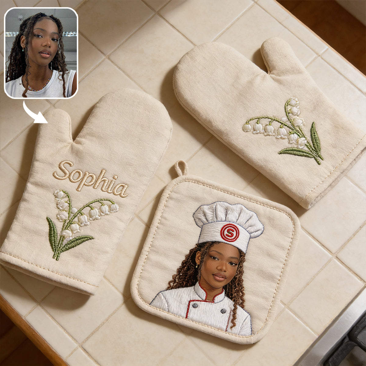 Master Cook - Personalized Cooking Apron, Oven Mitts & Pot Holder