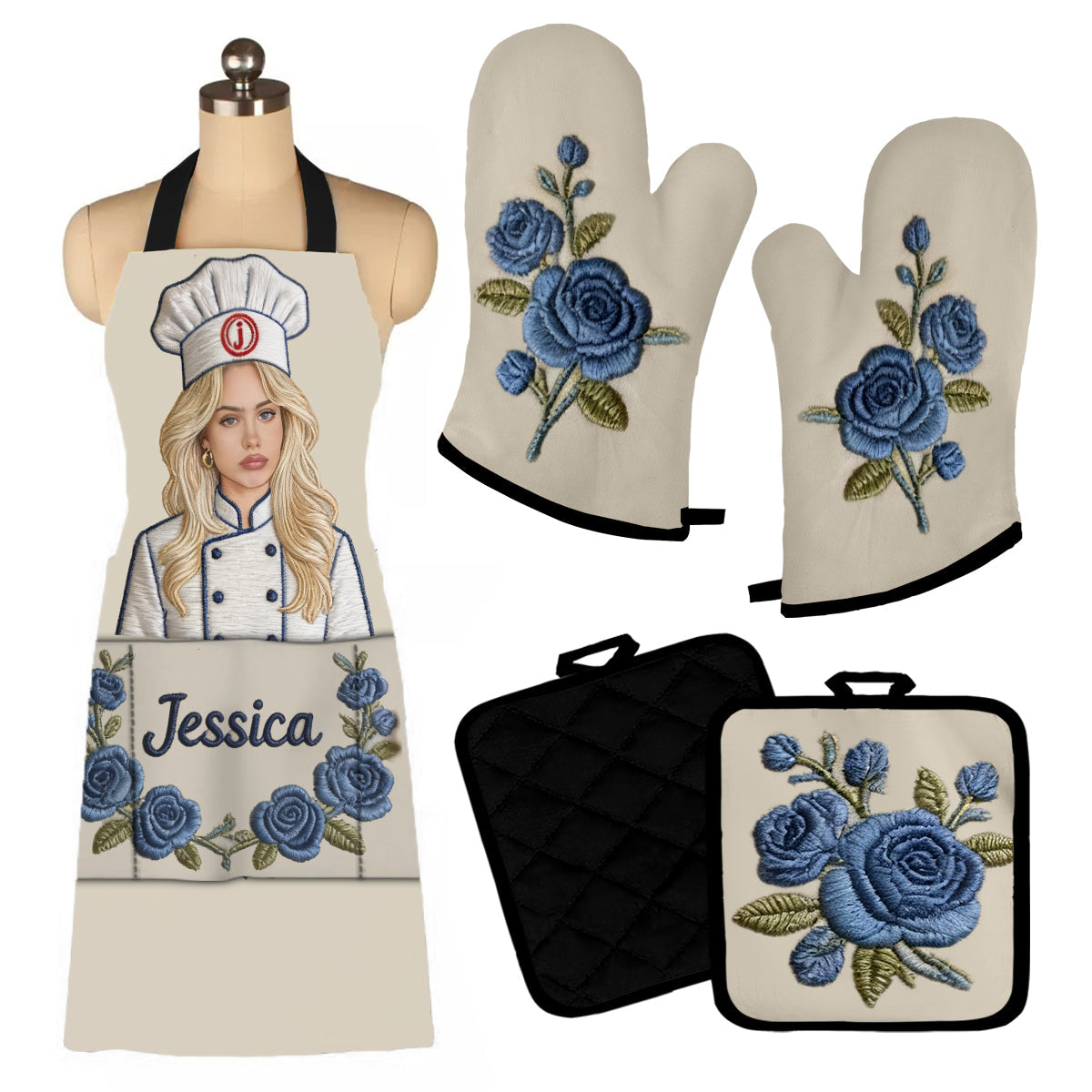 Master Cook - Personalized Cooking Apron, Oven Mitts & Pot Holder