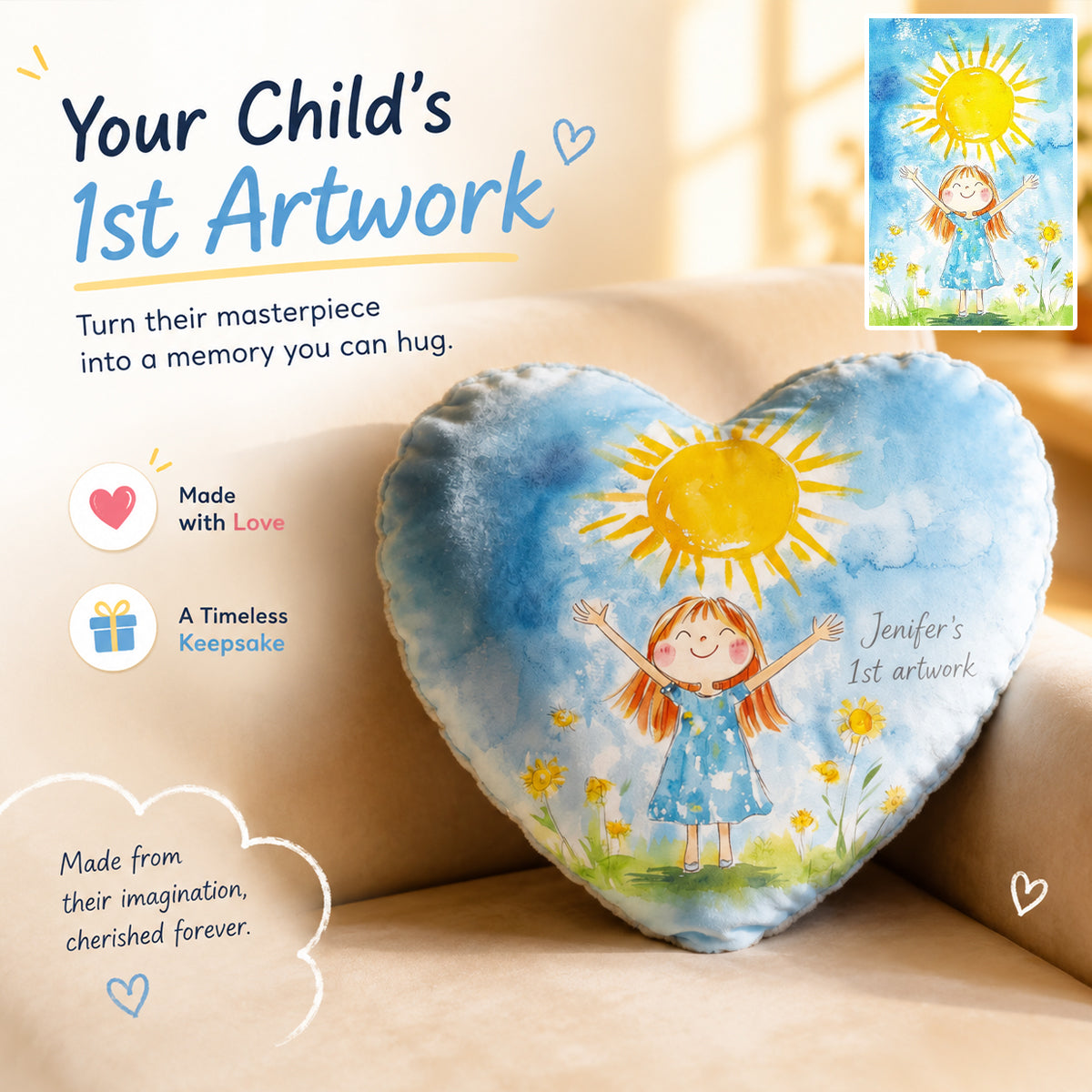 Your Child's Artwork - Personalized Kid Premium Faux Fur Pillow