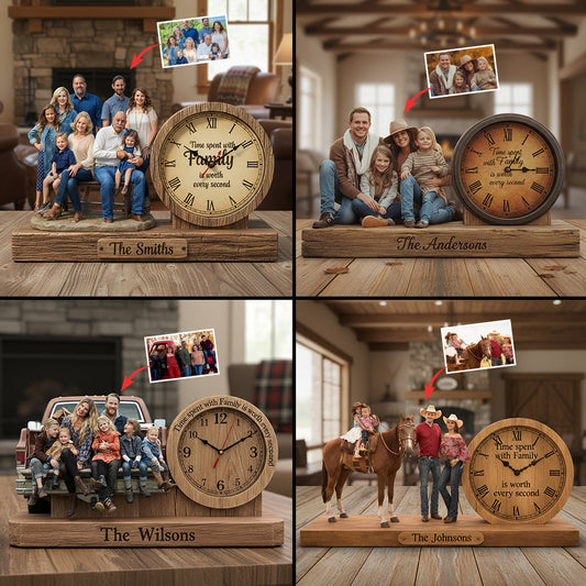 Time Spent With Family Is Worth Every Second - Personalized Family Desk Clock Plaque